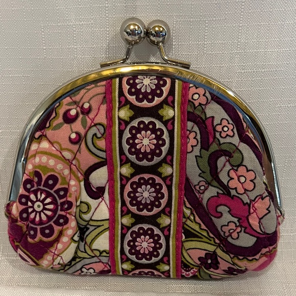 Vera Bradley Double Kisslock Coin Card Cash Purse Wallet Very Berry Paisley RARE - Picture 1 of 5